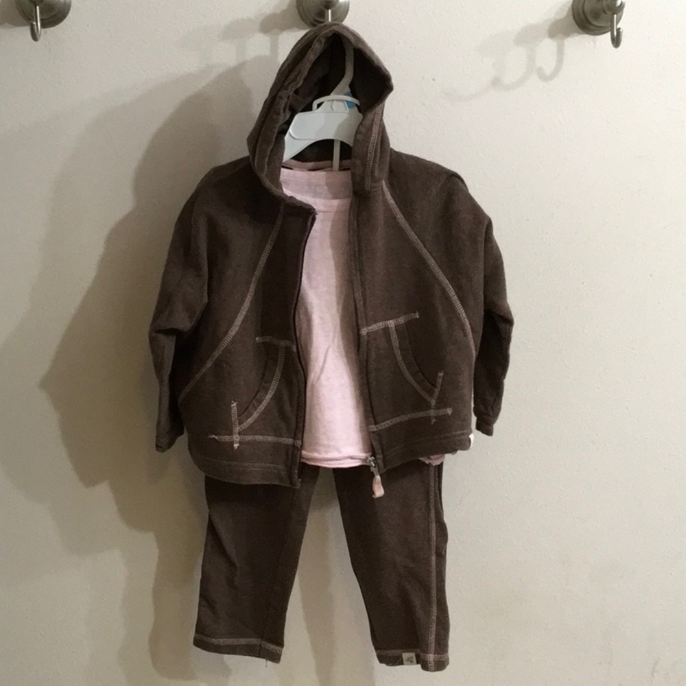 Burt’s Bees Kids Girl 3T Organic Brown and Pink Hoodie Jacket and Pants Set